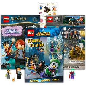 Lego Activity Books Bundle - 3 Books with Mini Toys: Harry Potter, DC Superheroes, Jurassic World & Stickers