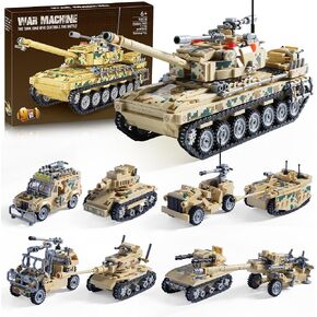 Military Tanks Building Blocks Toys Set (1176 Pieces) Compatible with Lego, Create A Large Army Tank or 8 Sets of Military Models, Great for Boys Kids Age 6+ Year Old