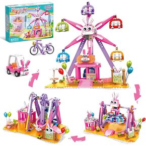 Friends Girls 3-in-1 Pink Ferris Wheel Amusement Park Building Toy ، هدية للأطفال الذين تتراوح أعمارهم بين 6 و 12 عامًا لأعياد الميلاد وعيد الميلاد ， 823 PCS Kit Build Kit
