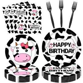 160 Pack Cow Print Party Supplies Cow Birthday Party Decorations Farm Barn Pink Cow Theme Party Tableware Set-Cow Print Plates and Napkins for Holy Cow Theme Baby Shower Farm Party Supplies Serves 40