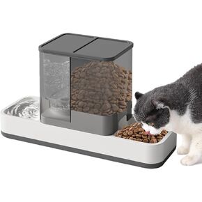 Yummy Sam Automatic Small Pet Feeder and Water Dispenser, 2 in 1 Gravity Cat Auto Pet Feeder and Waterer Set Feeder Dish for Small Medium Pets Dog Puppy Kitten (Grey)