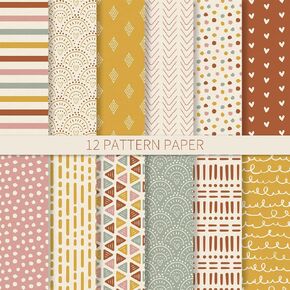 Whaline 24 Sheets Pattern Pattern Paper الأصفر الوردي قصاصات القصاصات الوردي تخصص ورق مزدوج الوجه الرجعية ورقة الفن الزخرفية لتوفيات DIY ، 11.8 × 11.8 بوصة