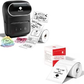Phomemo M108 Label Maker Machine with 1.96"x1.96" Round Theraml Labels,230 Labels/Roll, for Barcode/Address/Mailing/Logo/Business/Home Tag