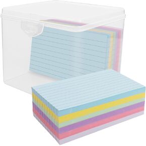 Transparent Index Card Box, Plastic Note Card Holder with 600 Ruled Index Cards, Index Card Holder for Office, Index Card 3 x 5 Inches