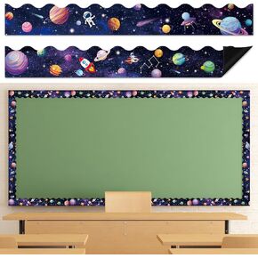 24Pcs Outer Space Magnetic Bulletin Board Borders Trim for Classroom Decorations Galaxy Planet Scalloped Whiteboard Strips Magnetic Borders for Back to School Teacher Supplies Door Chalkboard Decor