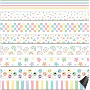 24 Pcs Pastel Magnetic Borders for Classroom Bulletin Board Decorations, 236 ft Magnetic Whiteboard Strips Bulletin Board Trim for School Classroom Office Decoration, 8 Design