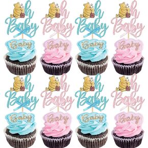 RSSTARXI 40 Pack Baby Bear Cupcake Topcake Pink أو Blue Goodnight Bear Cupcake يختار الجنس تكشف