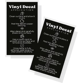 Vinyl Decal Application Instruction Cards | 50 Pack | 2x3.5" inches Business Card | Vinyl Decal Supplies | Black and White Design