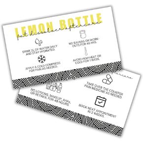 Lemon Bottle Fat Dissolver Aftercare Instruction Cards | 50 pk 2x3.5" Liquid Lipo Facial Consent Injection Card Clients Wallet Post Pre Treatment