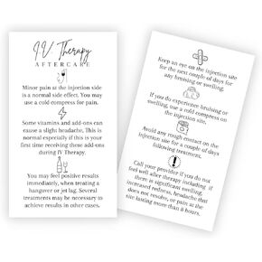 IV Intravenous Therapy Infusion Aftercare Card | 50 Pack | 2x3.5" inch Business Size Card | Drip Vitamin IV Supplies | IV Therapy Infusion Mobile Patient White Card Design