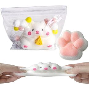 2Set Squishies Hamster & Fuzzy Cat Paw Squishies ، قرصة سحق للبالغين تخفيف الإجهاد - 2025 جديد