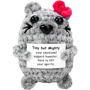 Juome Sad Hamster Meme Plush - الهامستر الإيجابي الكروشيه ، الدعم العاطفي ، هدايا مفاتيح Hamster الزخرفة اليدوية للنساء.