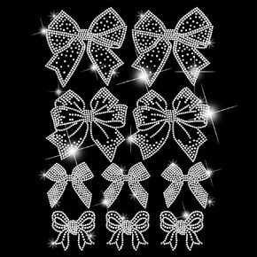 Superdant 10pcs Bow Ties Iron on Rhinestone Transfer Bling Rhinestone T-Shirt Transfer Rhinestons Iron على بقع الحرارة على ملصقات الإصلاح الساخن لأغطية ملابس الملابس جينز أكياس القبعات ديكور ديكور ديكور
