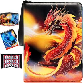 Card Binder for Cards, 9-Pocket Portable Card Collector Album Holder Book Fits 720 Cards with 40 Removable Sleeves, Waterproof Trading Card Binder Display Storage Carrying Case for TCG - Fire Dragon