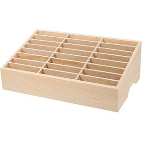 24-Grid Wooden Cell Phone Organizer Box, Desktop Storage Box for Classroom and Office, Multi-Compartment Holder for Phones, Cards, and Small Items, Ideal for School Supplies and Meeting Rooms