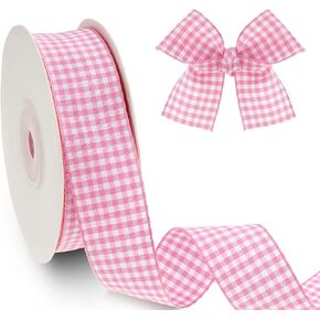 Pink Gingham Check شريط سلكي منقو