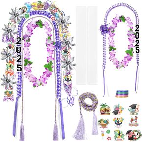 هاواي لايس للتخرج Candy Leis Making Kit Class Of 2025 Terguation Ribbon LEI مع التخرج من الحبل الزهرة LEI إكسسوارات حفلة للنساء الرجال