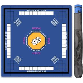 Mahjong Mat for Table 31.5'x31.5 '(80cmx80cm) ، غطاء قماش Mahjong غير المنقوش مع قواعد اللعبة ، مفصل Mahjong tableth للبوكر ، حصيرة طاولة ألعاب الطاولة ، ألعاب البطاقات ، ألعاب البلاط ، Dominoes (Blue)