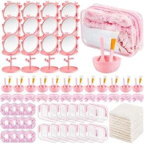 Spa Party Favor Supplies Bulk, Include Face Mask Mixing Bowl Set, Mirror, Headband, Scrunchies, Cosmetic Bags, Face Wash Cloths for Spa Sleepover Birthday Party(96 Pcs)