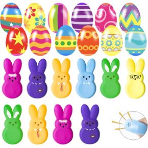 12 PCS Jumboo Prected Easter Eggs with Bunny Toys Easter Rubber Toy Toy for Kids Boys Girls Easter Stainsers Party Party Favors Easter Egg Hunt