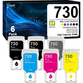 730 DesignJet Ink Cartridge 300-ml Kit 6-Color (Photo Black/Matte Black/Gray/Cyan/Magenta/Yellow) Replacement for HP 730 Ink Cartridges for DesignJet T1600 T1700 T2600 Printer