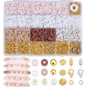 مجموعة Duqguho Clay Beads Kit للبالغين 3340 أجهزة كمبيوتر ، حبات سوار الصداقة 6 مم ، حبات وردية للأساور ، ومجموعات صنع المجوهرات مع حبات الرسائل ، والخرز الفاصل ، والخرز الذهبي للبالغين نساء