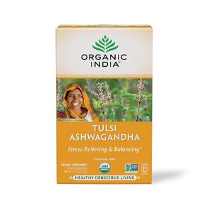 Organic India Tulsi Hibiscus Herbal Tea - Holy Basil, Stress Relieving & Gratifying, Immune Support, Adaptogen, Vegan, USDA Certified Organic, Non-GMO, Caffeine-Free - 18 Infusion Bags, 1 Pack