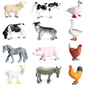 RUSON 12 Pcs Farm Animals Figures Toys, Realistic Mini Farm Barn Animal Figurines Cake Topper Toy Set Christmas Birthday Easter Egg Gift Party Supplies for Kids Toddlers
