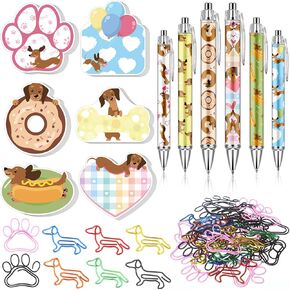 54 Pcs Dachshund Gifts 6 Pads Sticky Notes Memo Note 12 Cute Ballpoint Pens 36 Paw and Dachshund Shaped Colorful Paper Clips Bookmarks for Office Supplies Women Valentine Gift Party Favor