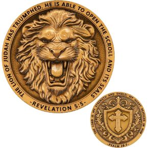 Lion of Judah Double-Sided Commemorative Coin – Religious Collectible with Bible Verses (Revelation 5:5 & Psalm 28:7), Gold-Like Zinc Alloy Finish, Souvenir Gift for Faith and Inspiration