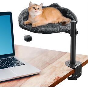 سرير مكتب Cat مع إطار فولاذي قابل للتعديل - قماش فرو فو ، سرير مرتفع للقطط الداخلية - القطط الأليفة متعددة الوظائف ، الأثاث ، الجثم ، الرف ، مرفوع ، يدعم ما يصل إلى 40 رطلاً
