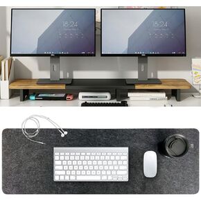 Felt Desk Mat & Dual Monitor Stand Riser