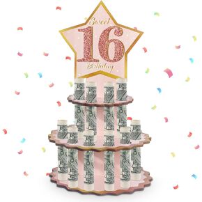 Rose Gold Sweet Sweet Sweet Swayt Money حامل للهدية النقدية السعيدة عيد ميلاد السادس عشر هدايا كعكة الكعكة المفاجئة السادس عشر