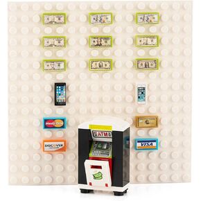 بناء Bricks ATM Piggy Bank مع مخصص نقود البنك النقود بطاقات الائتمان بطاقات الائتمان الذكية ATM الشخصية للأطفال.