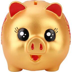 بنك Evtscan Piggy Bank للبالغين والأطفال - Coin Bank Pig تمثال هدايا Polyresin المنزل ديكور ، الذهب ، 4.92x4.13x3.74in