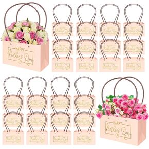 12 PCS Happy Mother's Flower Plower Buouket Packaging Paper Baper مع مقابض باقة زهرة مقاومة للماء لأمهات ديكور عيد ميلاد يوم الزفاف