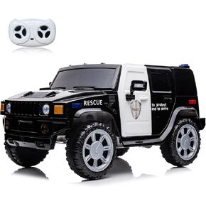12V 2 Seater Ride On Rescue Car - Parent Remote Control, Leather Seat, 30W*2, 4WD Eva Wheels, Led Light, High/Low Speed, and Music. Ideal Kids Vehicle. Black