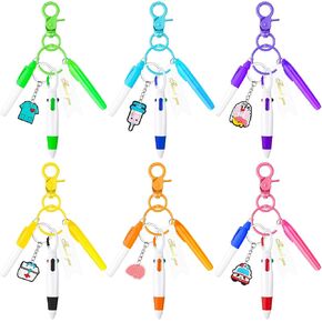 6 Sets Nurse Keychain Pens Mini Highlighter Pens Nursing Week Gifts Retractable Ball Pen with Thank You Card and Nursing Keychain for Nurses Week Nurse Doctor Gift
