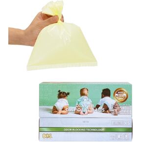 BOS Odor-Sealing Dirty Diaper Trash Bags - Disposable Bags - Scent & Smell Free (200 Bags) [Size: XS, Color: Creem Yellow]★Brand new packaging design!!