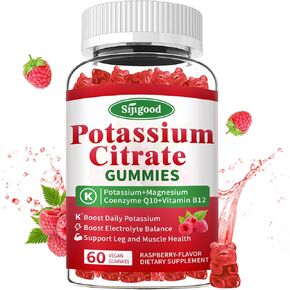 2 Pack Potassium Citrate Gummies 2000mg – Potassium Supplement for Muscle Health, Leg Cramp Relief & Electrolyte Balance, Vegan, Non-GMO, Gluten-Free, Raspberry Flavor, 120 Count