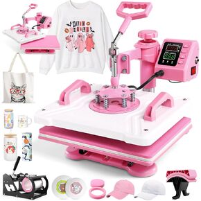 Whubefy 8 في 1 آلة الضغط الحرارية 15 "x12" مع Pressbler Press Hat Press ، آلة الضغط الحرارية الصناعية على القمصان القبعة ، لوحة القدح ، 360 درجة تأرجح Thir