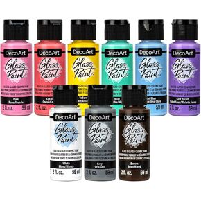الطلاء الزجاجي Decoart ، مجموعة ألوان Pastels ، طلاء أكريليك مثالي للزجاج والسيراميك المزجج ، الانتهاء من التسوية الذاتي ، زجاجة 2 fl oz (حزمة 9)
