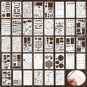 36PCS Planner Stencils Templates ، مجموعة صغيرة من طرازات Element Planner Stencils Accessories/Supplies Kit ، The Journal Stencils for Planner Stencils ، Incl. قوائم مراجعة نقطة الرصاص