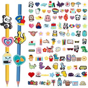 Gmleey 100PCS Fun Pencils Toppers Decoationfor Kids, Cute Pencil Charms Bulk Different Cartoon Topper Decoration for Kids Classroom Rewards, Pencil Clips Supplies for School Prizes