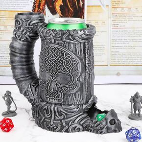 DND Dice Tower – Hand-Painted Dice Rolling Tower for Tabletop RPGs – Gothic Dice Storage, Pen Organizer, and Beverage Holder Perfect for Dungeons & Dragons TTRPG Games (RF286C Skull Cup Bronze)