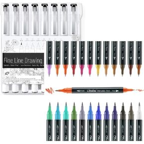 Ohuhu Metallic Marker Ambels 24 Colors Brush & Fine Double Tips Micro Pen Fineliner Drawing 8 Sister