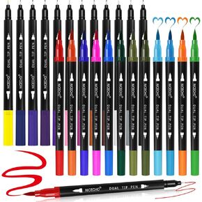 Nicecho 24 Colors Dual Tip Art Markers Abs for Colling Colling Books و Brush and Fineliner Tip Art Worders for Journaling Note Taking Lettering
