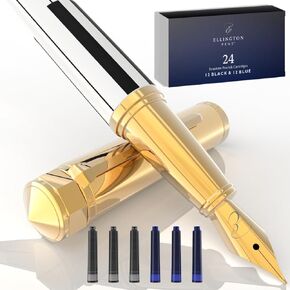Luxury Fountain Pen & 24 Pack Ink Cartridge Bundle - Fountain Pens for Writing - Smooth Medium Nib - Includes Refillable Ink Converter, Gift Box - Elegant Calligraphy