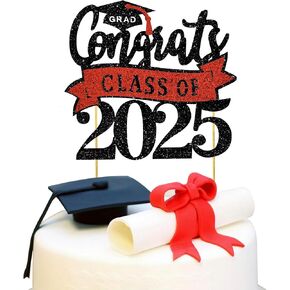 BEISHIDA Congrats Class of 2025 Cake Topper Black and Red Glitter Graduation Cake Decorations for High School/College/Senior Graduation Party Supplies in Saudi Arabia