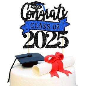 فئة Beishida Congrats من 2025 Cake Topper Black and Red Glitter Decorations للمدرسة الثانوية/الكلية/لوازم التخرج العليا